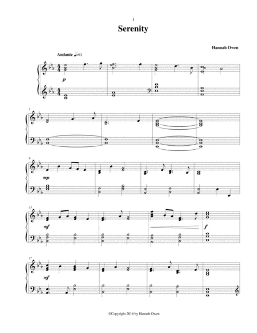Serenity Piano Solo scores gallery preview page 1