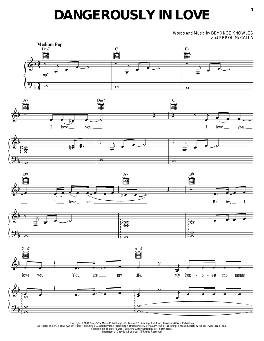 Dangerously In Love Piano, Vocal, Guitar scores gallery preview page 1