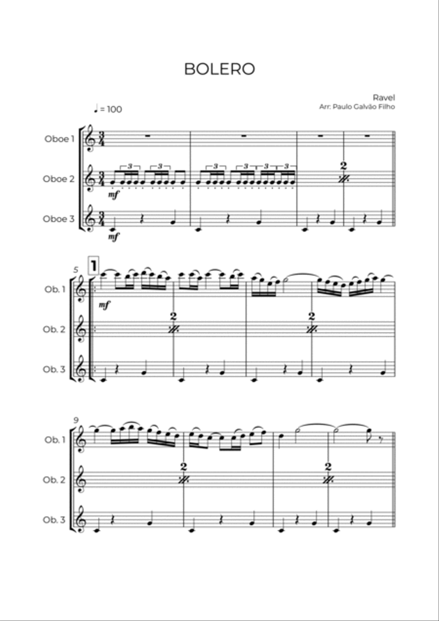 BOLERO - RAVEL - OBOE TRIO Woodwind Trio scores gallery preview page 2