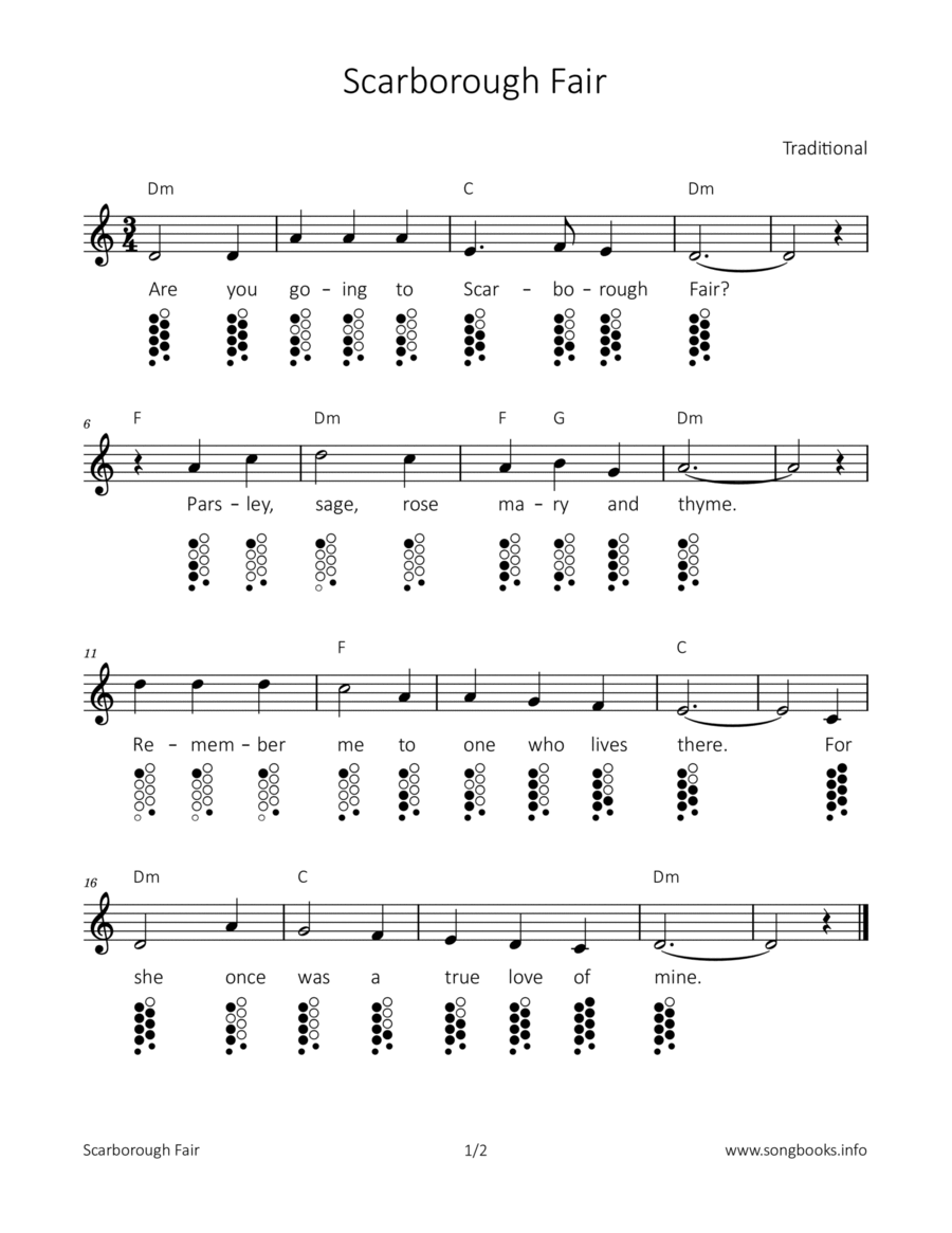 Scarborough Fair ocarina scores gallery preview page 1
