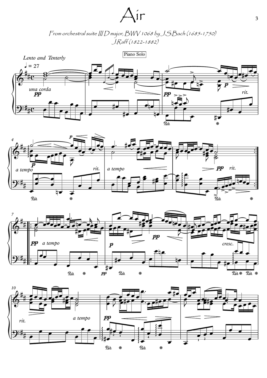 J.S.Bach Air on G String BWV 1068 for piano solo or piano duet image number null