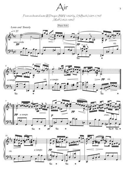J.S.Bach Air on G String BWV 1068 for piano solo or piano duet image number null