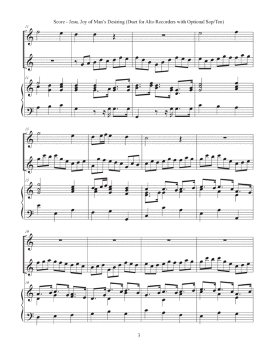 Jesu, Joy of Man's Desiring (Duet for Alto Recorders with Optional Sop/Ten) Woodwind Duet scores gallery preview page 3