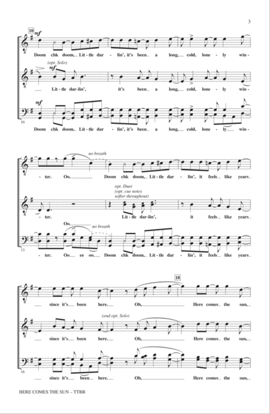 Here Comes The Sun (arr. Kirby Shaw) TTBB scores gallery preview page 2