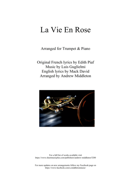 La Vie En Rose arranged for Trumpet and Piano image number null