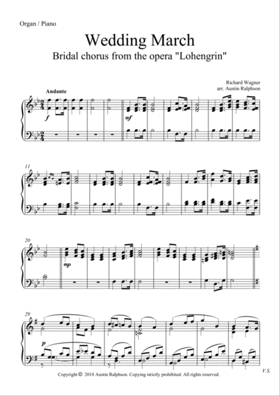 Wedding March (Bridal Chorus from 'Lohengrin': Here Comes The Bride) - solo instrument in C + organ Organ scores gallery preview page 2