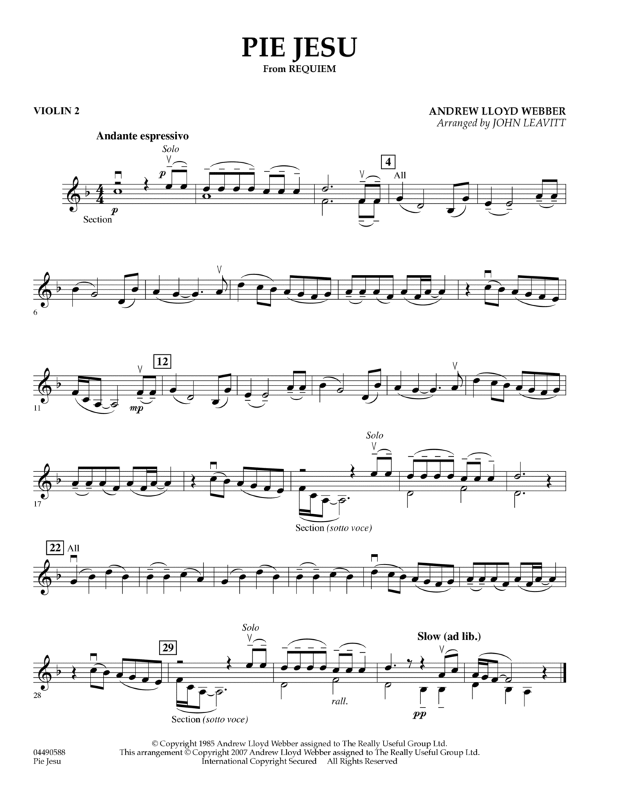Pie Jesu (from Requiem) - Violin 2 Violin scores gallery preview page 1