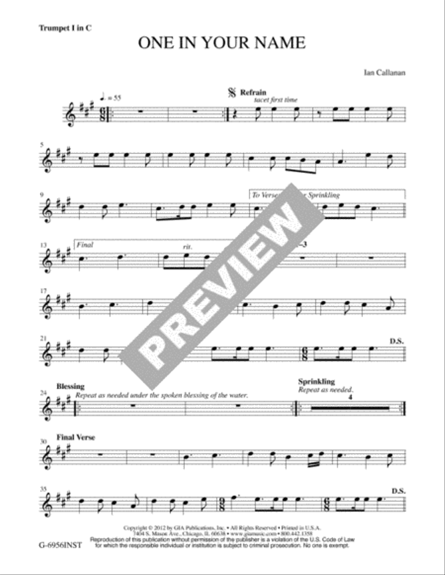 One in Your Name - Instrument edition Trumpet scores gallery preview page 3