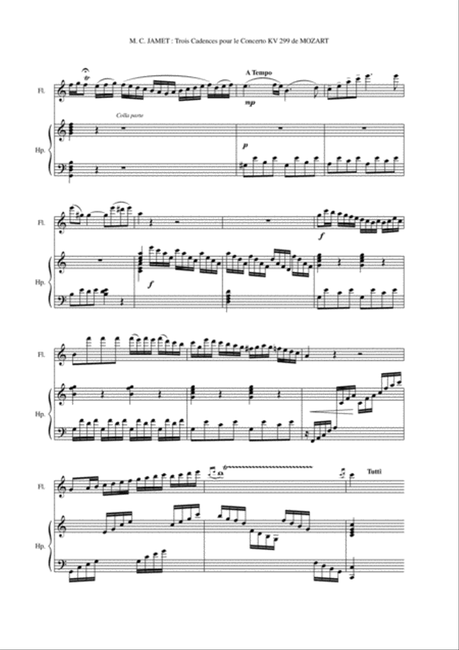 Marie-Claire Jamet: Three Cadenzas for Mozart's Flute and Harp Concerto, K. 299 Flute scores gallery preview page 3