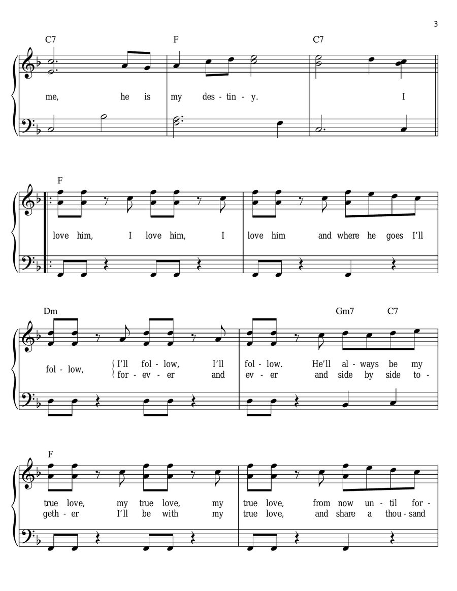 I Will Follow Him (I Will Follow You) Easy Piano scores gallery preview page 3