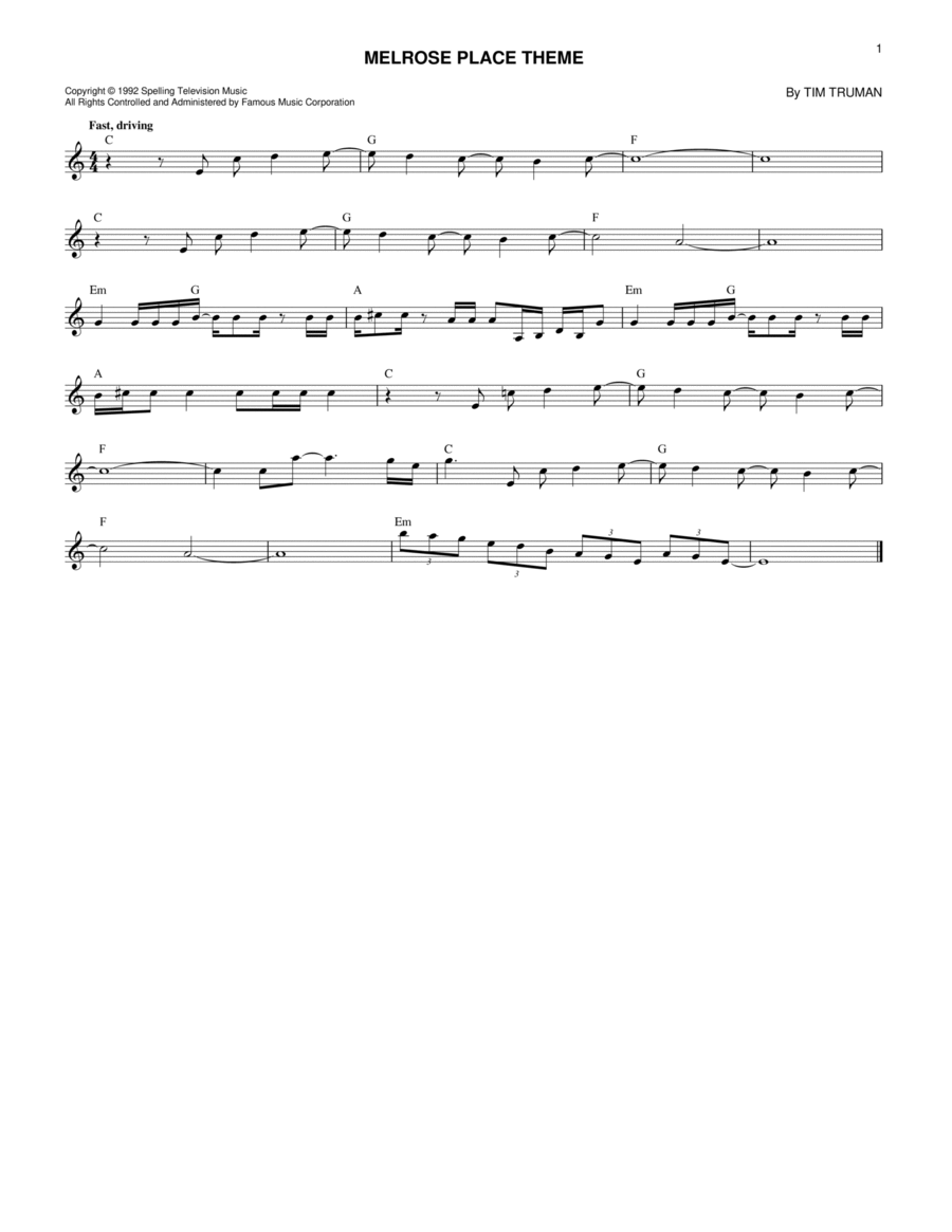 Melrose Place Theme Guitar scores gallery preview page 1