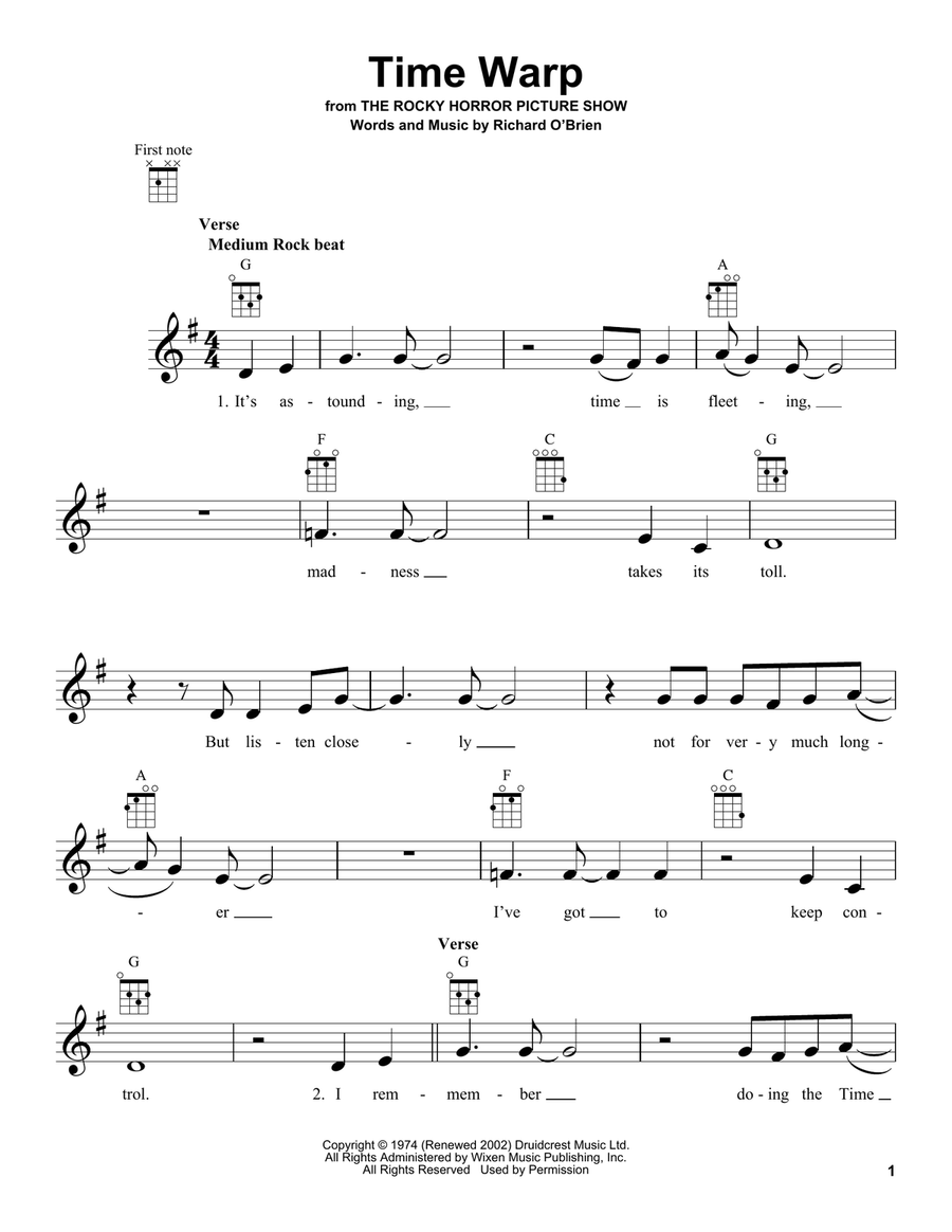 Time Warp Ukulele scores gallery preview page 1