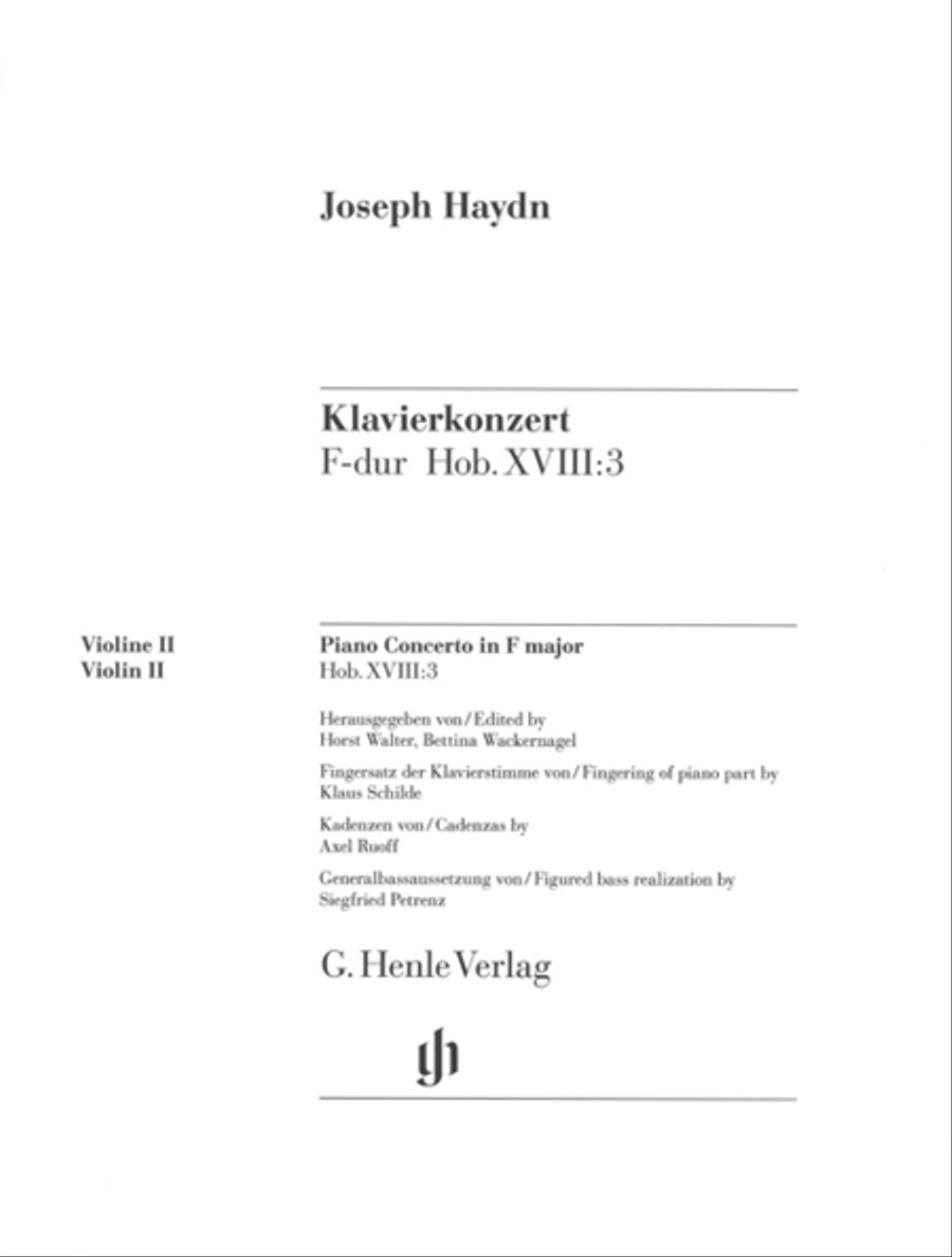 Concerto for Piano (Harpsichord) and Orchestra F Major Hob.XVIII:3 Violin scores gallery preview page 1
