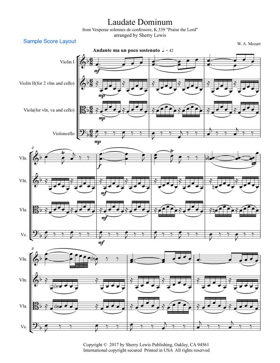 Laudate Dominum STRING TRIO (for string trio) for 2 violins and cello or violin, viola and cello Cello scores gallery preview page 1