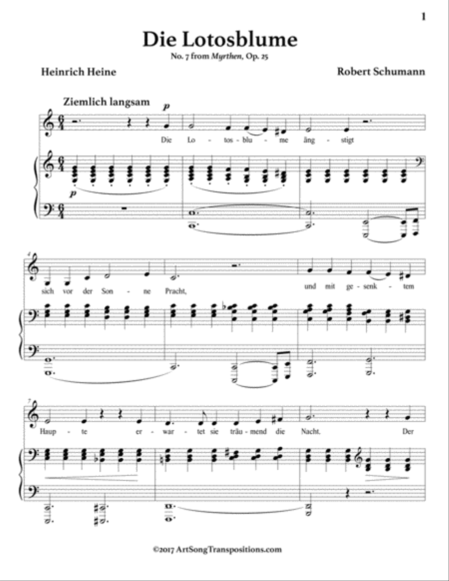 SCHUMANN: Die Lotosblume, Op. 25 no. 7 (transposed to C major) Voice scores gallery preview page 2
