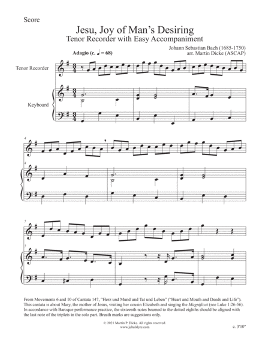 Jesu, Joy of Man’s Desiring (Tenor Recorder with Easy Accompaniment) Tenor Recorder scores gallery preview page 2