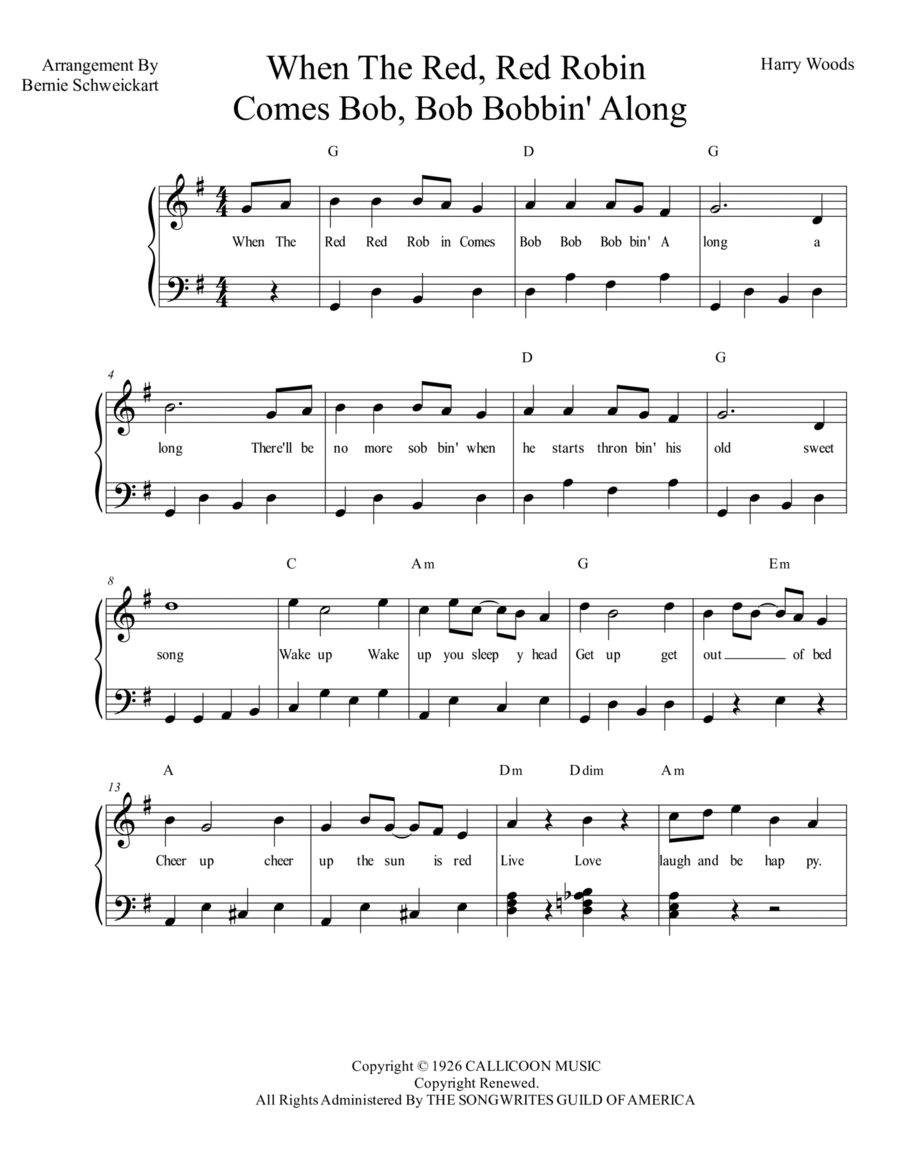 When The Red, Red Robin Comes Bob, Bob Bobbin' Along A Cappella scores gallery preview page 1