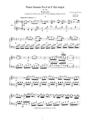 Book cover for Mozart - Piano Sonata No.4 in E flat major K 282 - Complete score