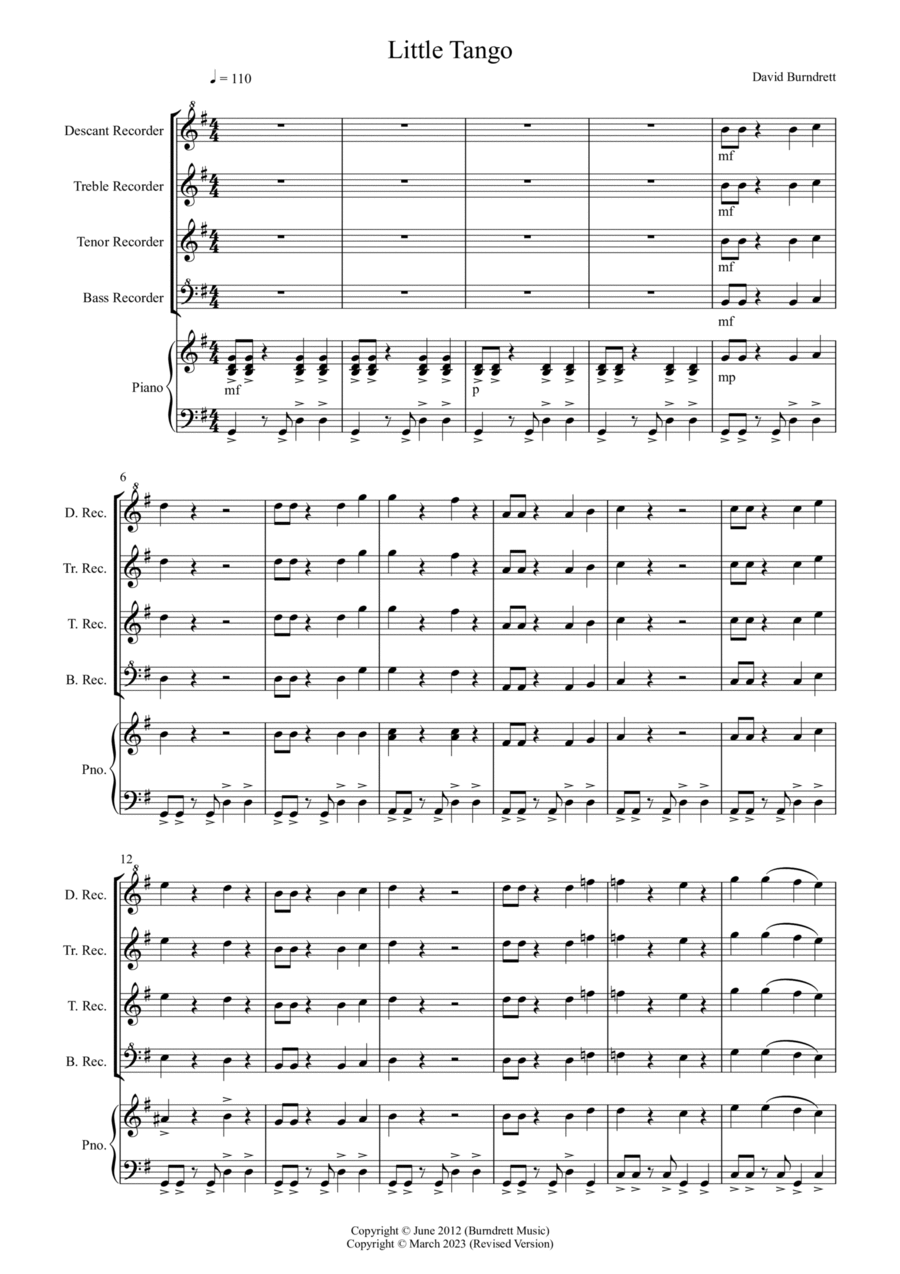 Little Tango for Recorder and Piano Small Ensemble scores gallery preview page 1
