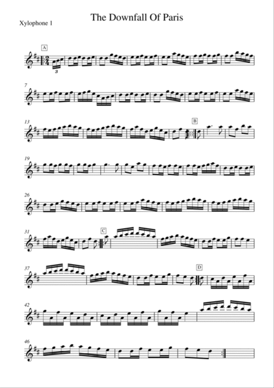 The Downfall of Paris for percussion septet Marching Band scores gallery preview page 6