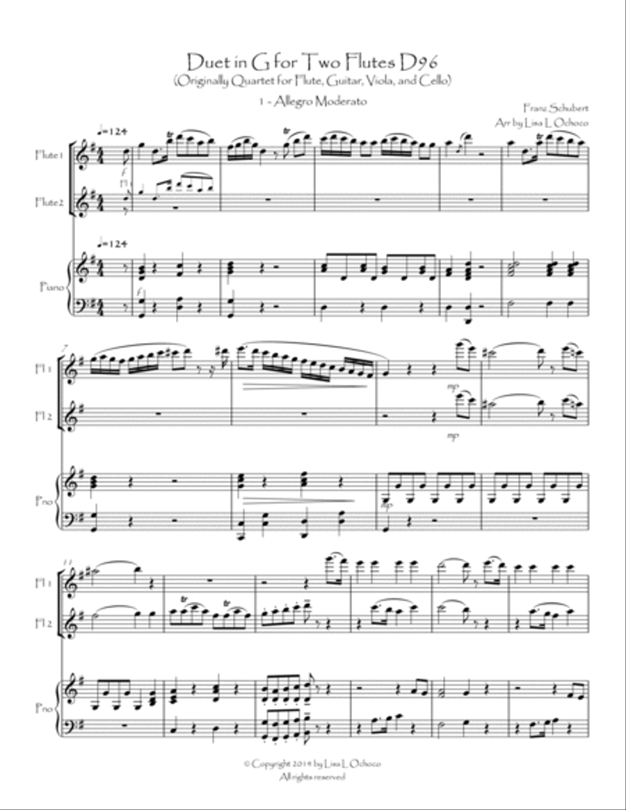 Duet in G, D96 for Two Flutes and Piano Flute Duet scores gallery preview page 2