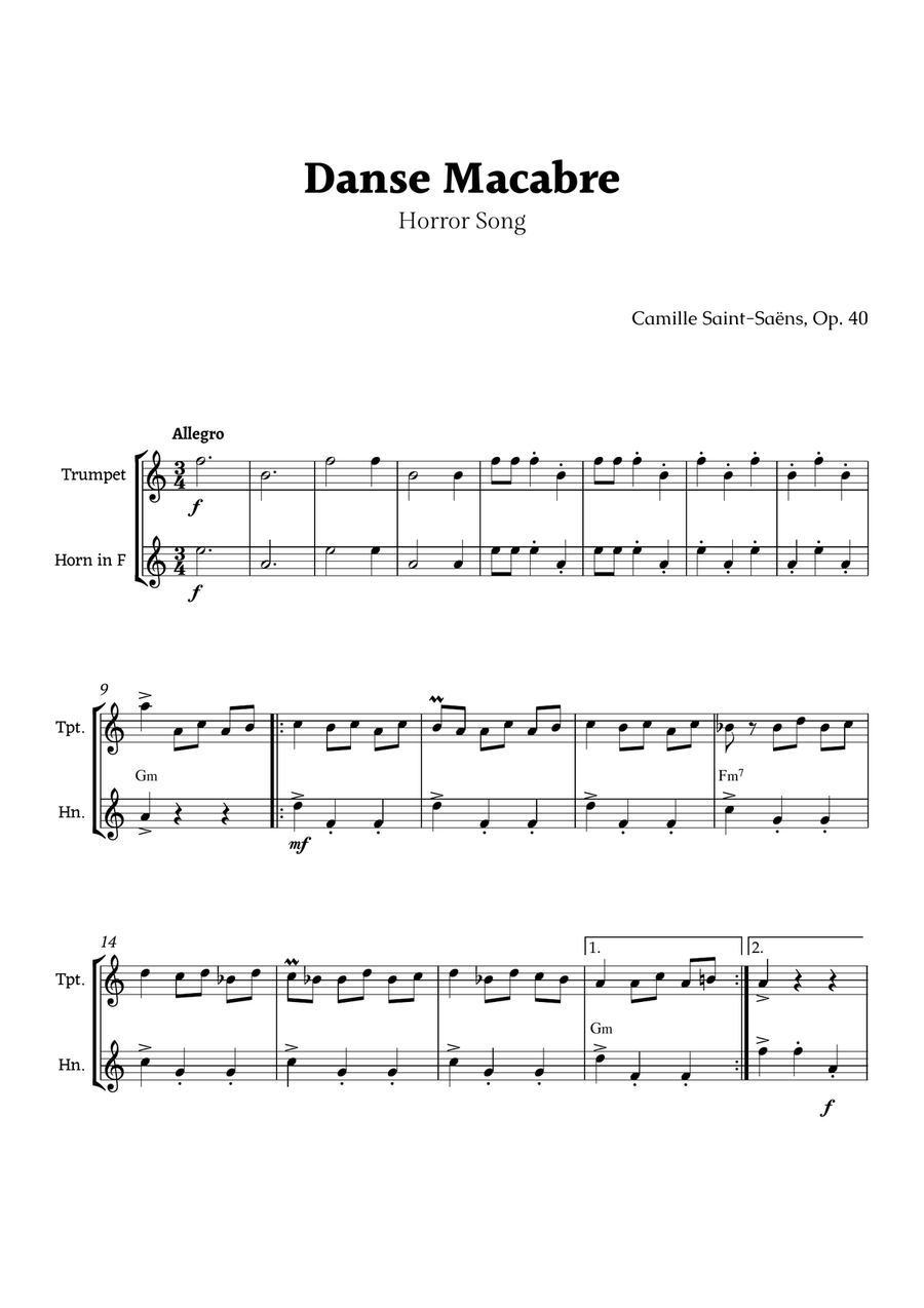 Danse Macabre by Saint-Saëns Brass Duet scores gallery preview page 1