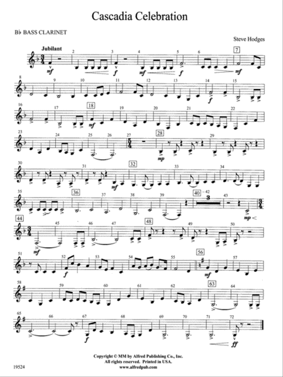 Cascadia Celebration: B-flat Bass Clarinet Concert Band scores gallery preview page 1