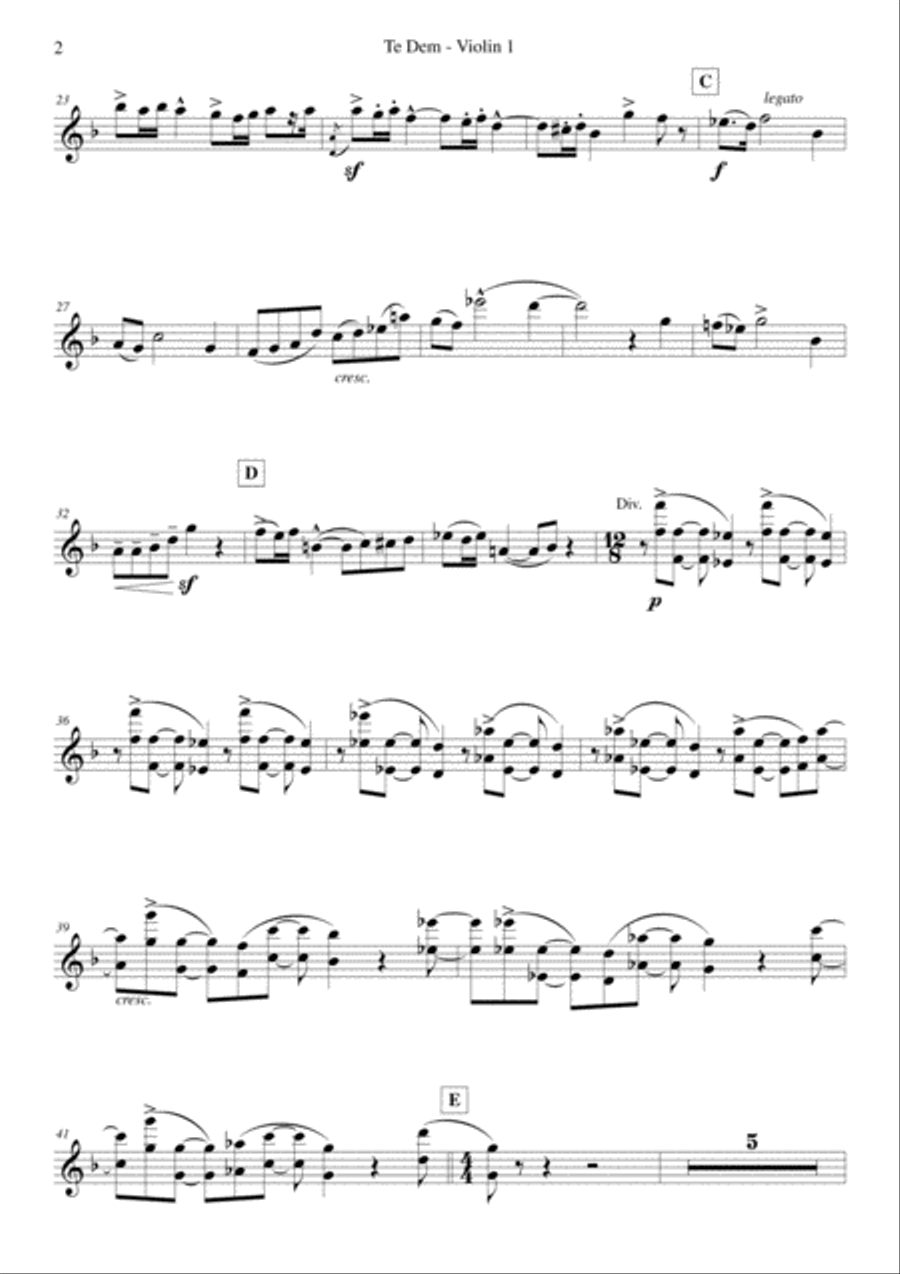 Elgar - Te Deum - Reduced Orchestration - Violin 1 Chamber Orchestra scores gallery preview page 2