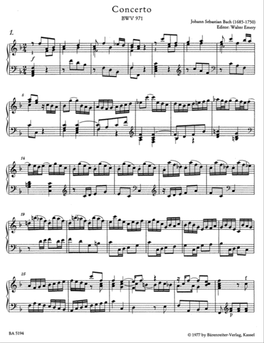 Italian Concerto F major BWV 971 Harpsichord scores gallery preview page 2