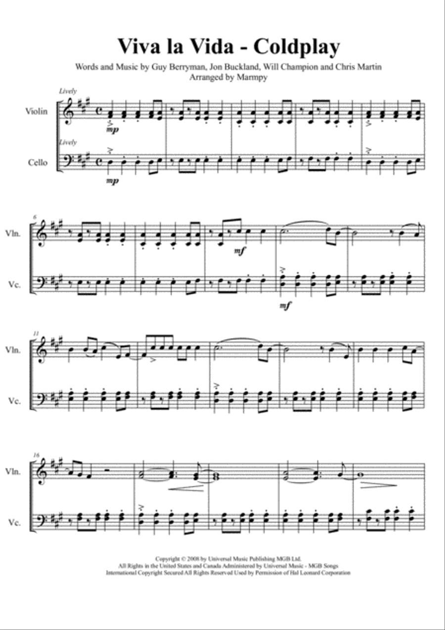 Viva La Vida Set of Parts scores gallery preview page 1