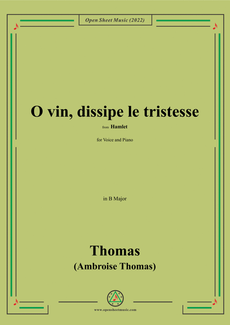 A. Thomas-O vin,dissipe le tristesse,in B Major,from Hamlet,for Voice and Piano Voice Solo scores gallery preview page 1