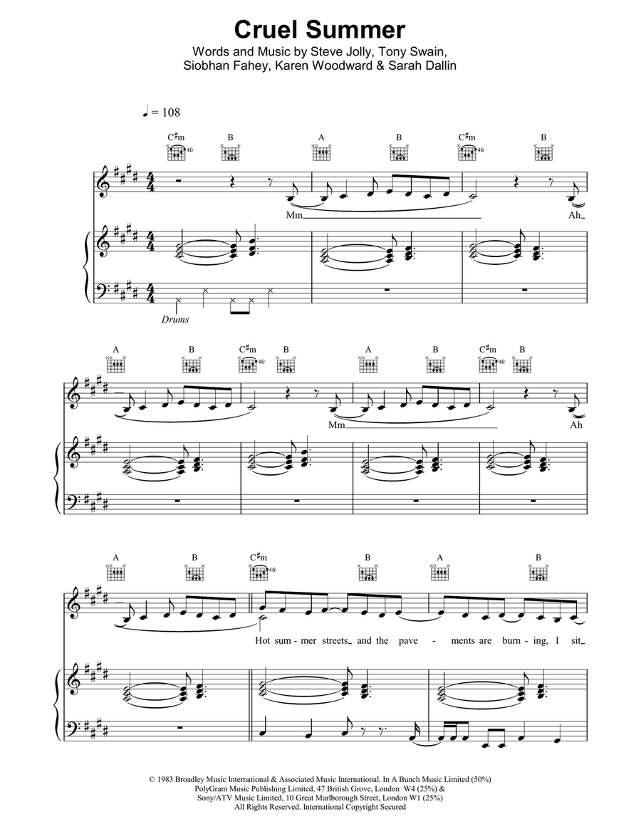 Cruel Summer Cruel Summer Piano, Vocal, Guitar scores gallery preview page 1