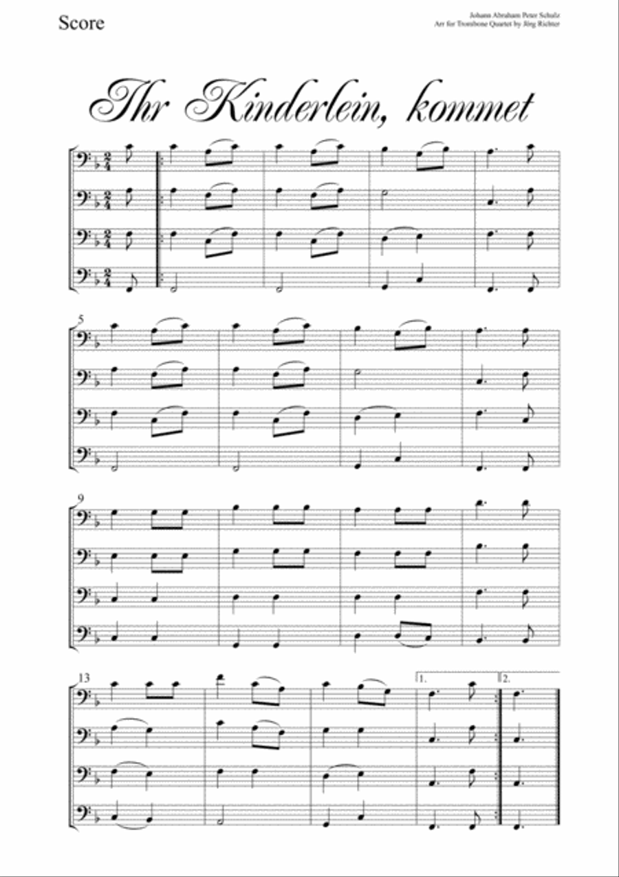 Oh, come, little children (Ihr Kinderlein, kommet) for Trombone Quartet Brass Quartet scores gallery preview page 2
