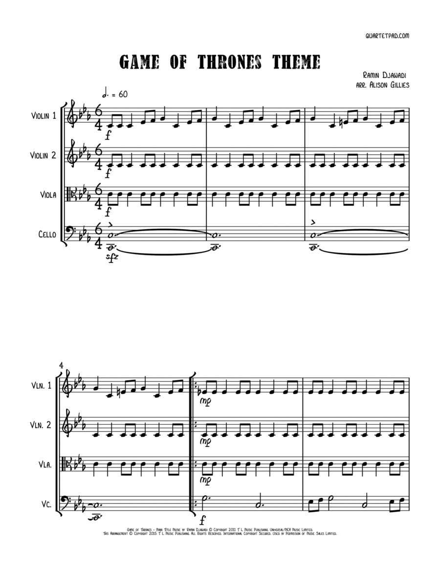Game Of Thrones String Trio scores gallery preview page 1