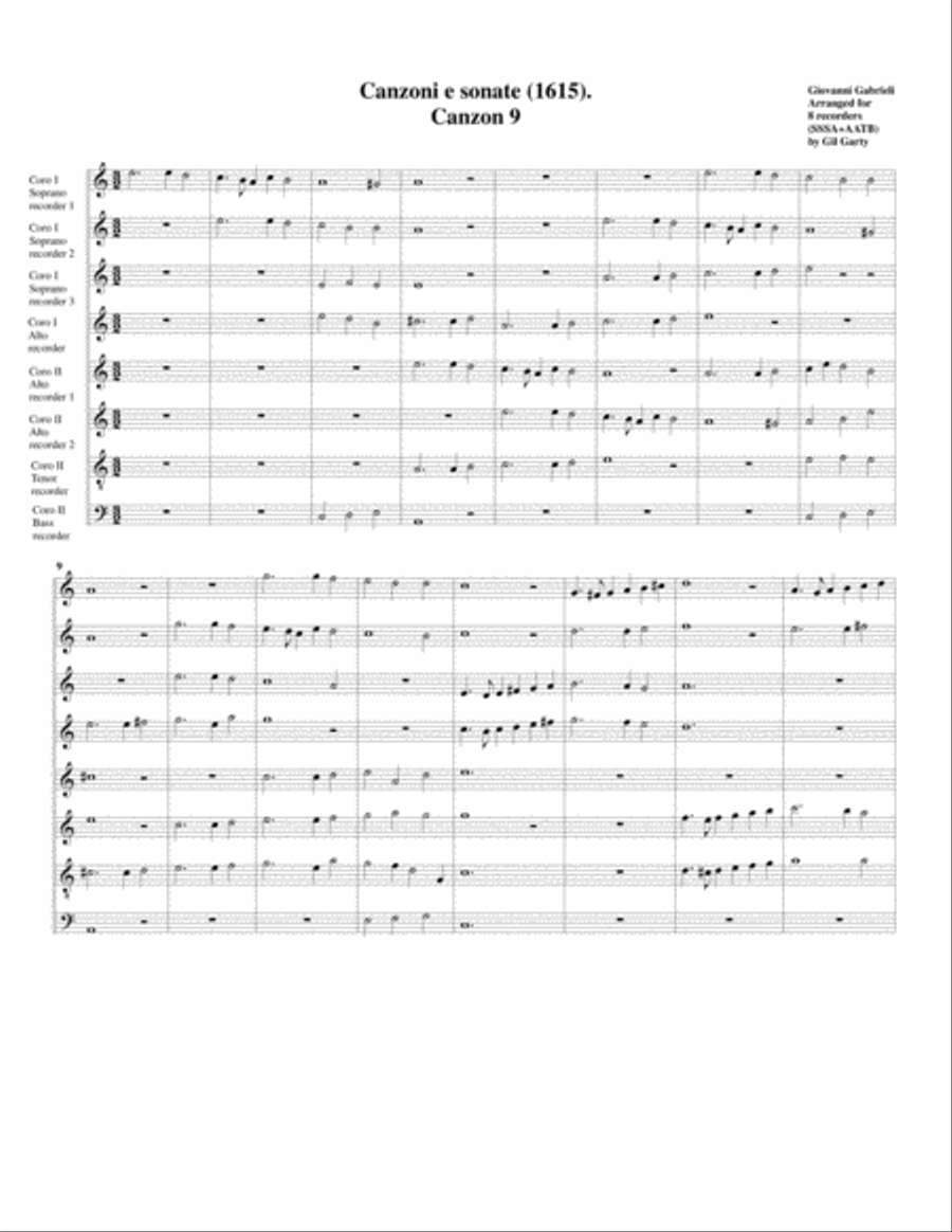 Canzon no.9 a8 (1615) (arrangement for 8 recorders) Recorder scores gallery preview page 1