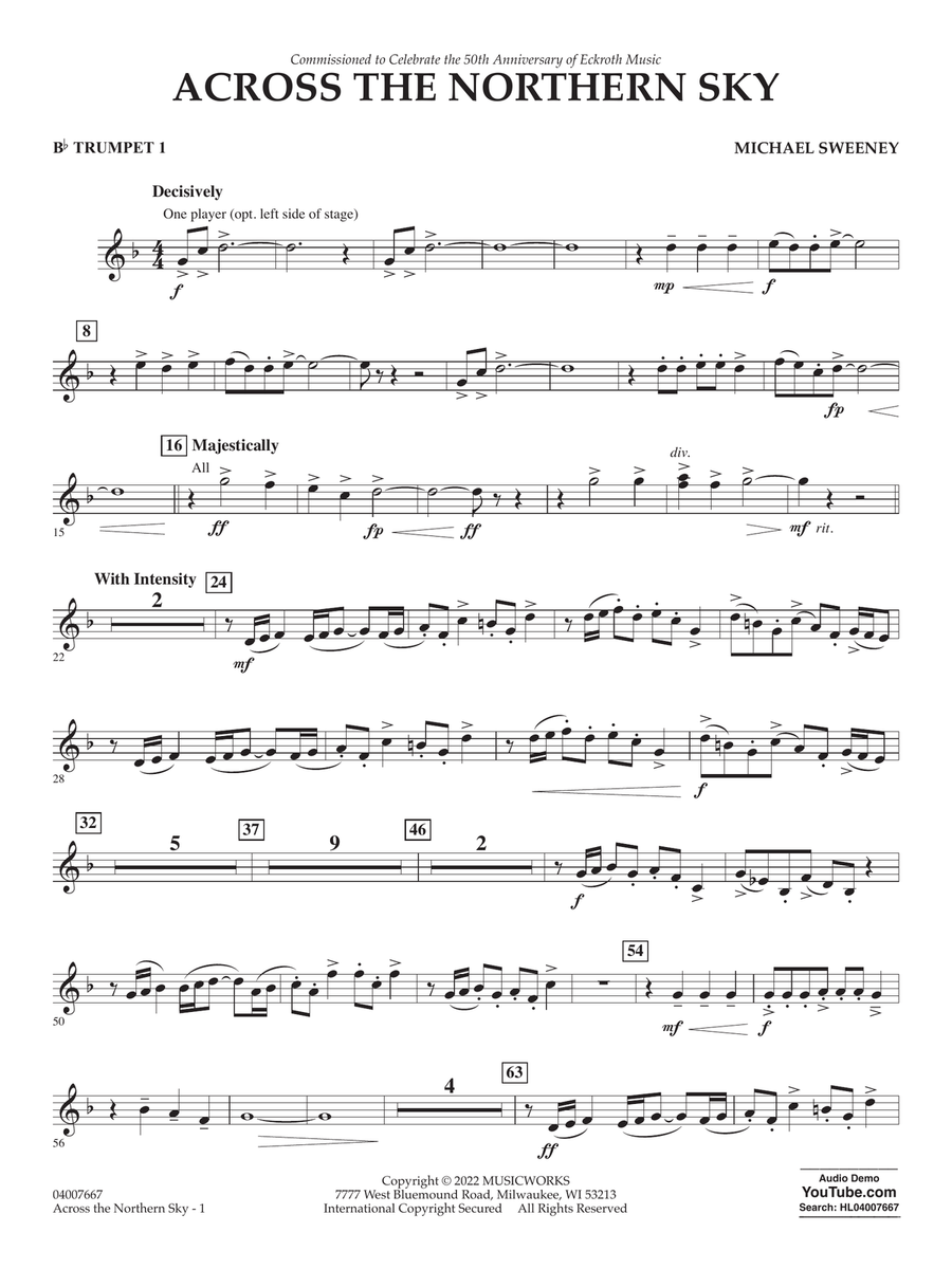 Across The Northern Sky - Bb Trumpet 1 Concert Band scores gallery preview page 1