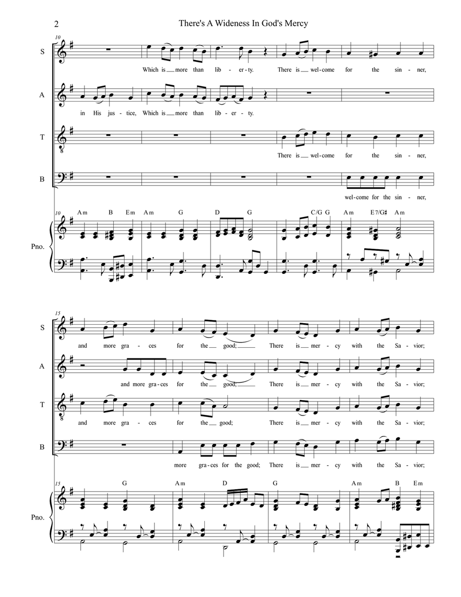There's A Wideness In God's Mercy (for SATB)