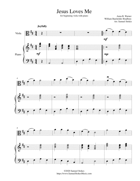 Jesus Loves Me - for beginning viola with optional piano accompaniment image number null