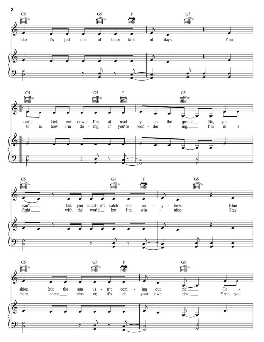 Runaway by Avril Lavigne Piano, Vocal, Guitar - Digital Sheet Music page 2