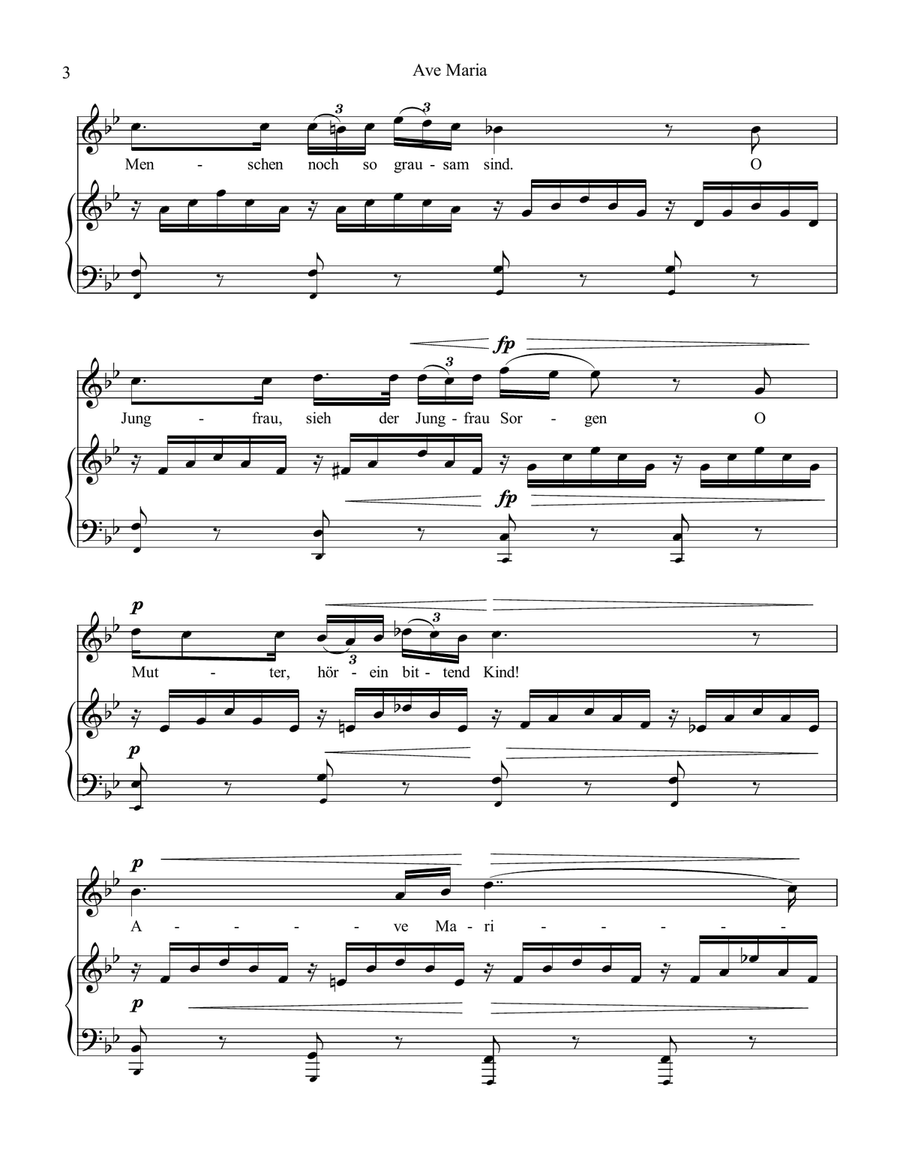 Ave Maria (Schubert) for voice and easy piano (Bb Major) Piano, Vocal scores gallery preview page 3