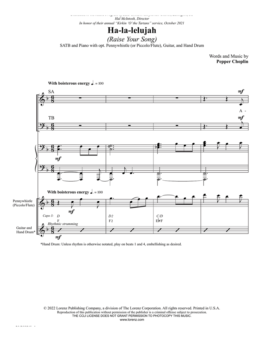 Ha-la-lelujah (Raise Your Song) - Downloadable Instrumental Score and Parts 4-Part scores gallery preview page 2