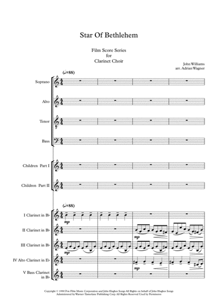Home Alone "Star Of Bethlehem" (John Williams) Clarinet Choir (Optional With Choir) arr. Adrian Wagner image number null