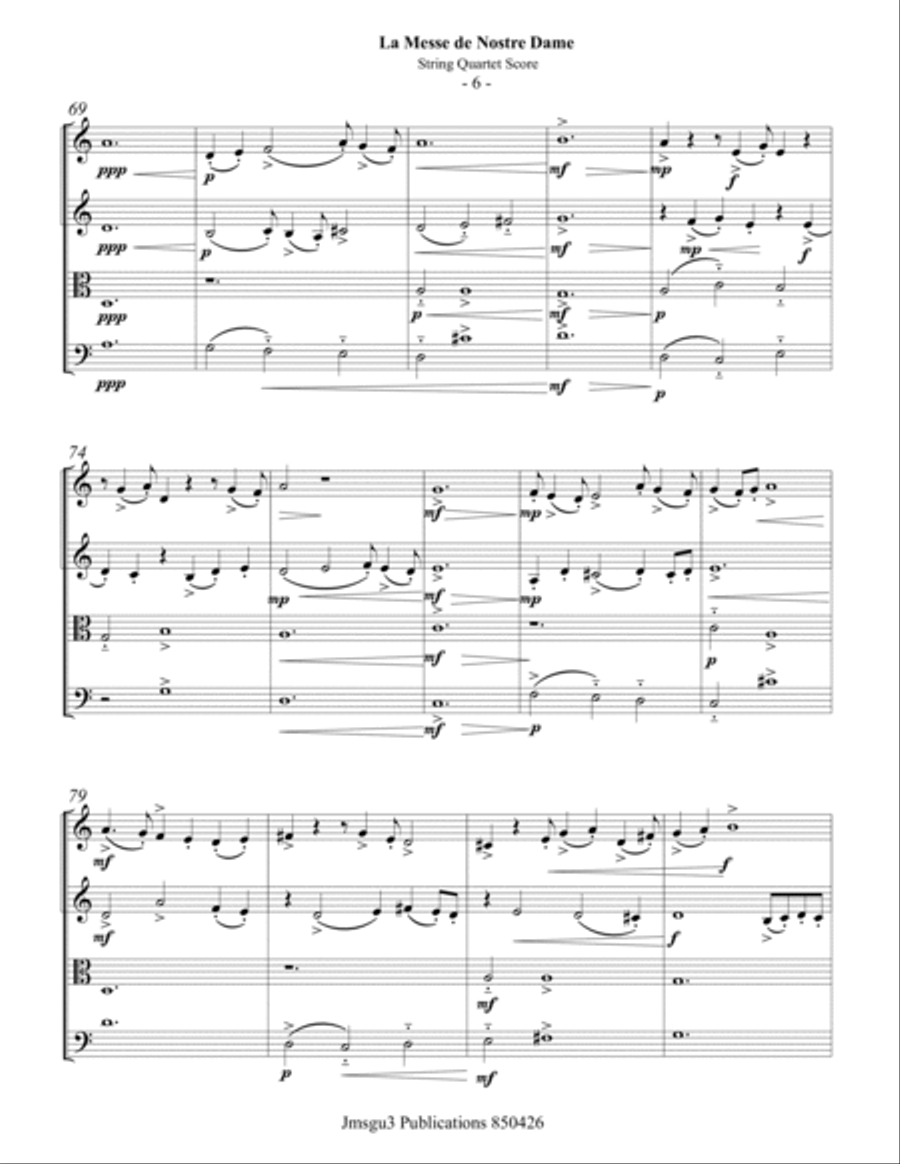 Machaut: La Messe de Nostre Dame for String Quartet String Quartet scores gallery preview page 6