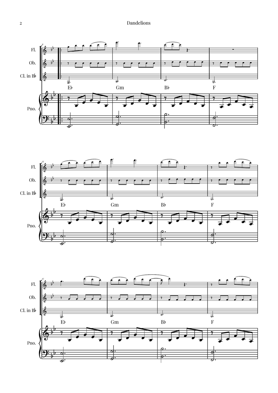 Dandelions Woodwind Trio scores gallery preview page 2