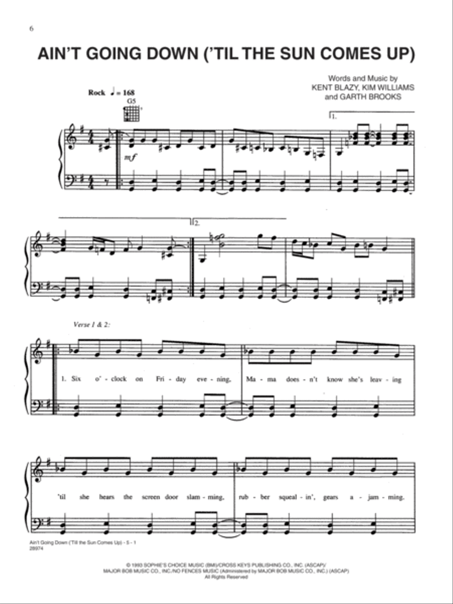 Ain't Going Down ('Til the Sun Comes Up) Piano, Vocal, Guitar scores gallery preview page 1