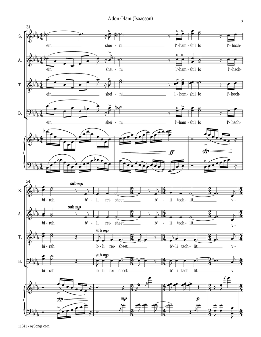 Adon Olam 4-Part scores gallery preview page 5