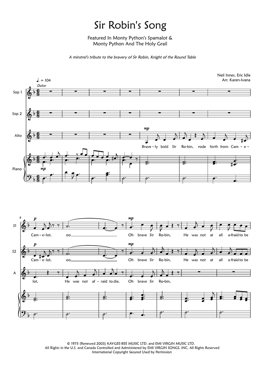 Sir Robin's Song Sir Robin's Song SSA scores gallery preview page 1