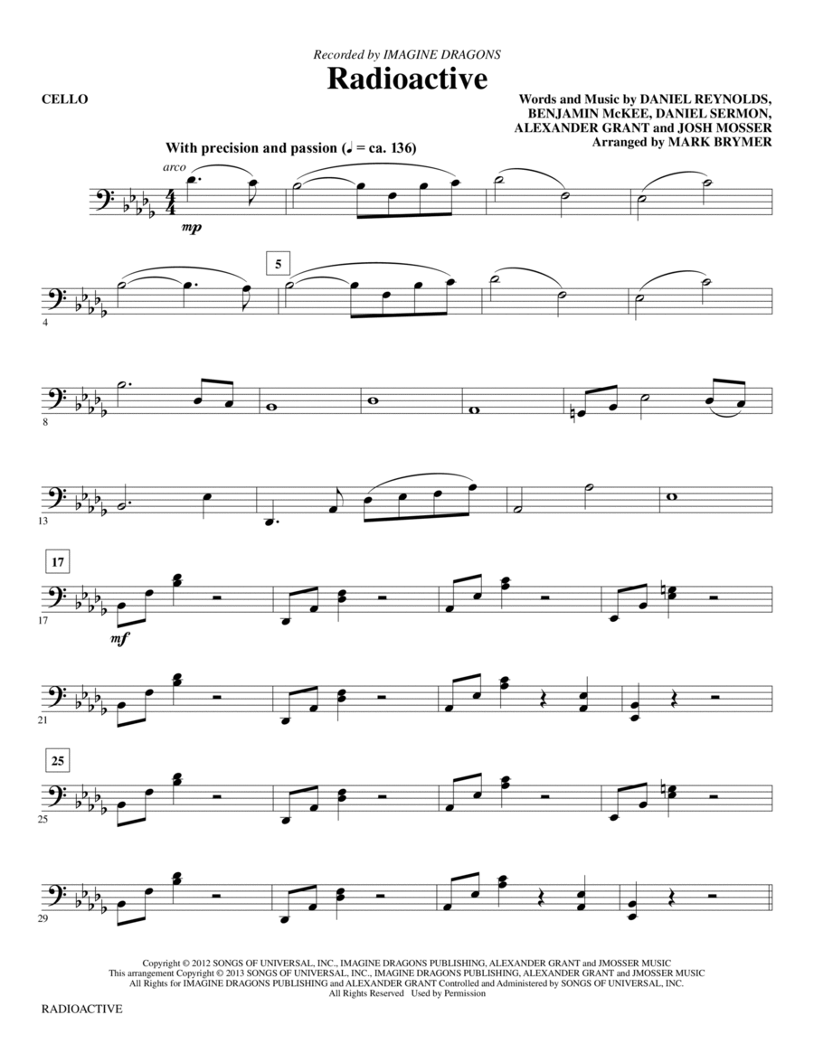 Radioactive - Cello Radioactive - Cello Choir scores gallery preview page 1