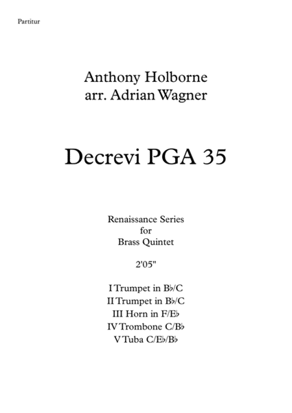 Decrevi PGA 35 (Anthony Holborne) Brass Quintet arr. Adrian Wagner image number null
