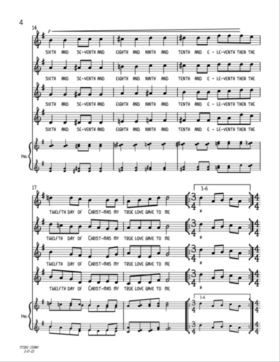 Twelve-ish Days of Christmas (SSAA A Cappella) image number null